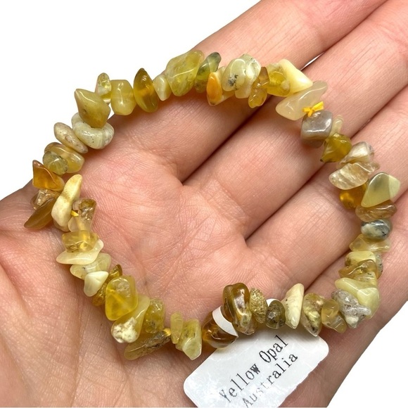 Yellow Opal Gemstone Chips Beaded Stretch Bracelet Natural Chip Stone Crystal - Picture 7 of 7